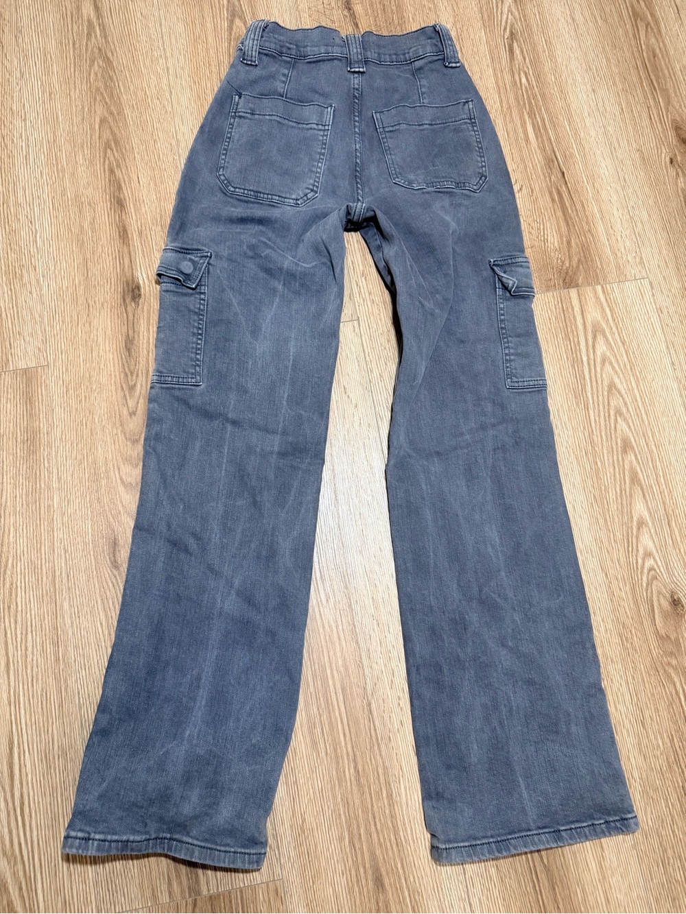 Flying Monkey Cargo Jeans Women's 25 Gray High Rise Wide Leg Stretch Denim